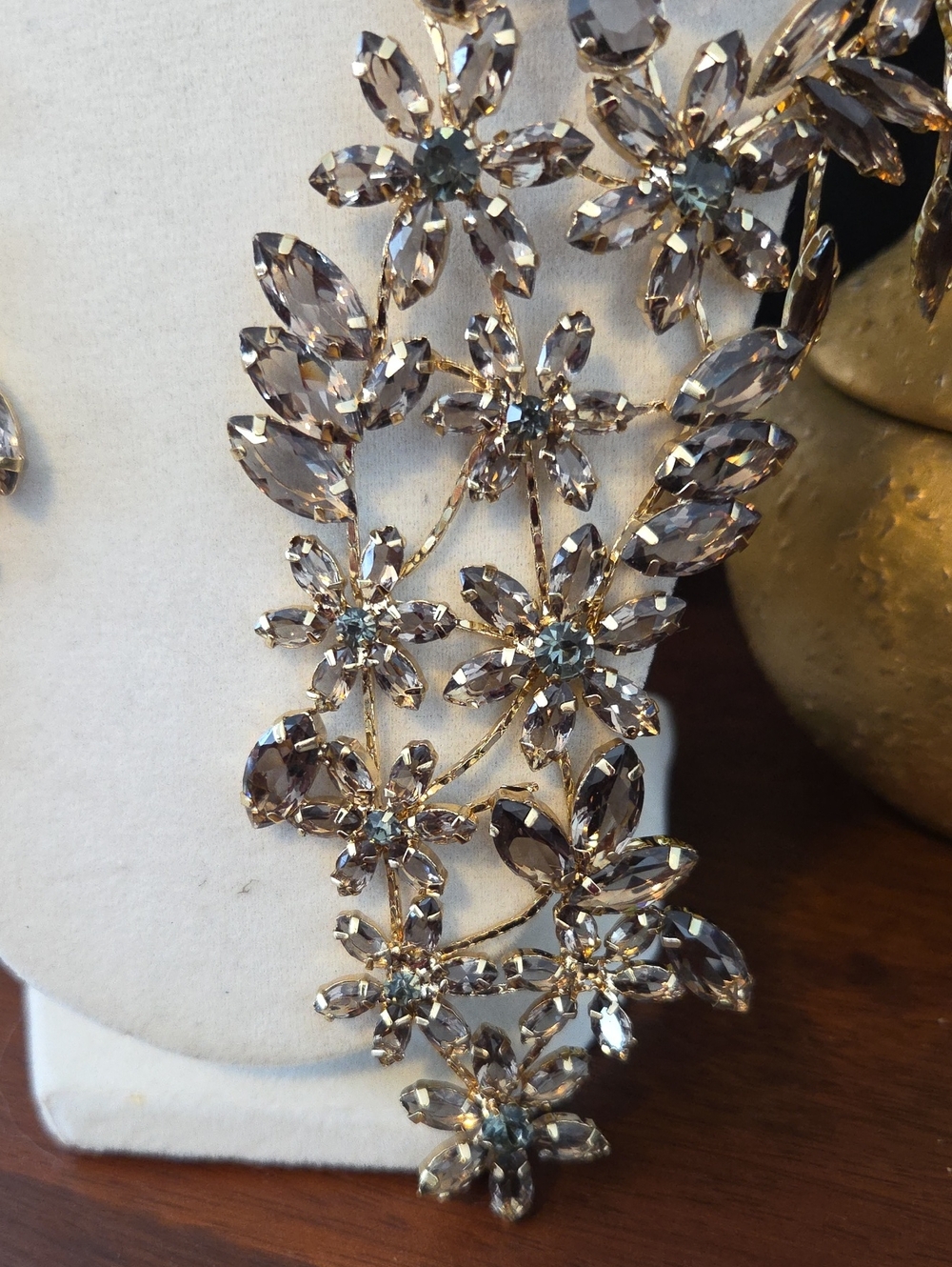 Statement Floral Crystal Necklace in Champagne - Picture 4 of 12